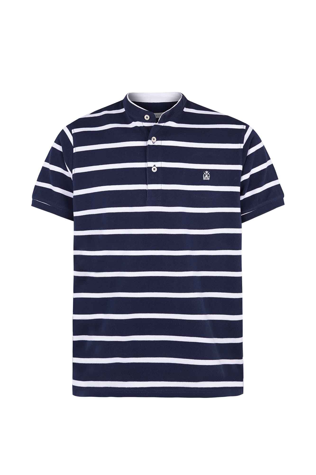 Cortefiel Polo de rayas cuello mao Azul marino