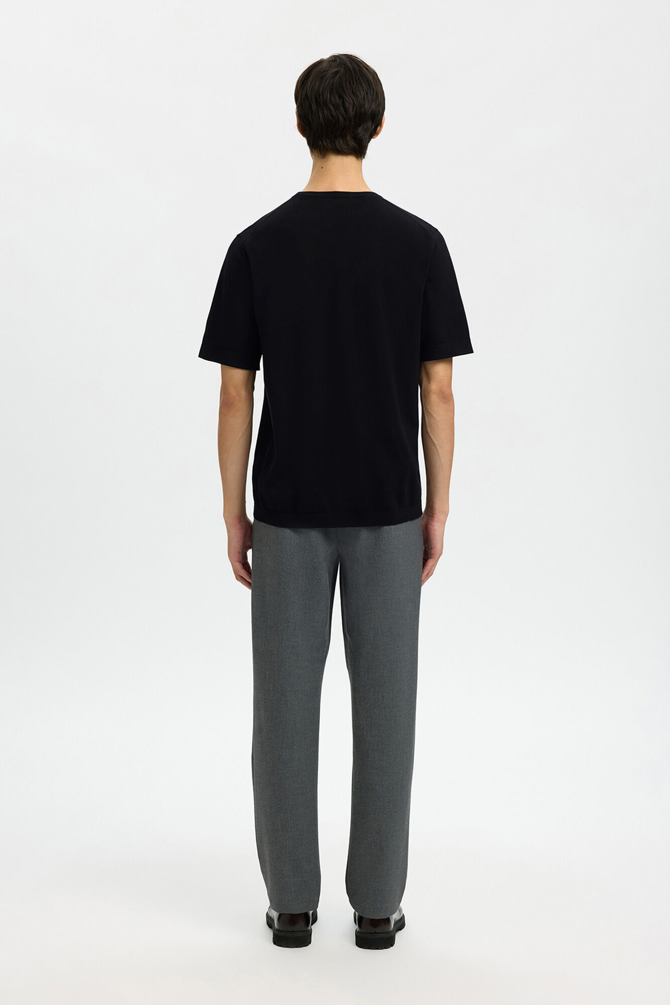 Selected Jersey-knit plain short sleeve men's T-shirt Black