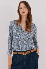 Cortefiel Basic top with mandarin collar Printed white