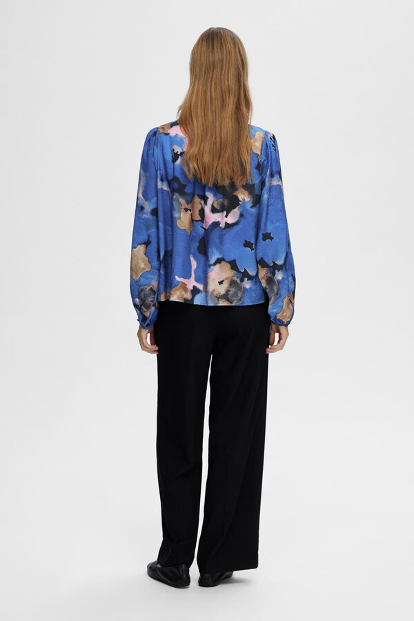 Cortefiel Printed long-sleeved blouse with made with Lenzing Ecovero Blue