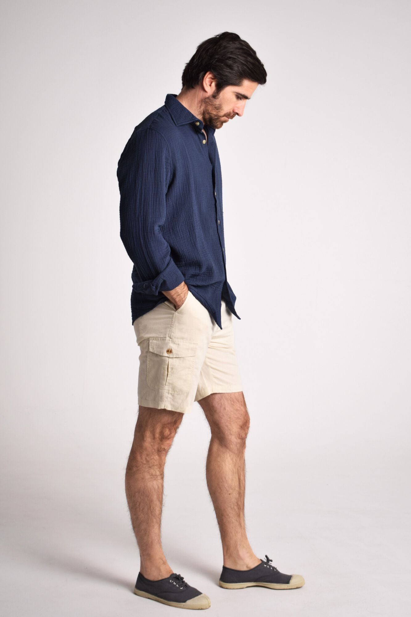Cloking Bermuda de linho cargo Ecru