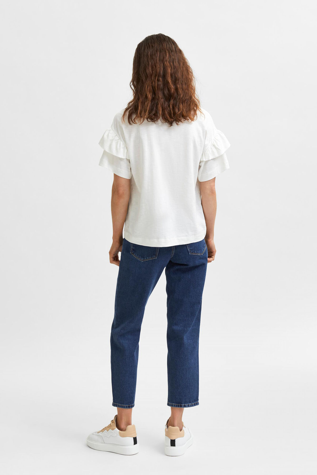 Selected Femme Top de manga corta con volantes 100% algod&oacute;n org&aacute;nico Blanco