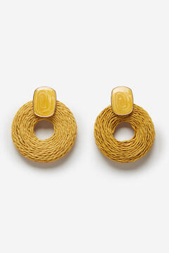 Cortefiel Raffia and resin hoop earrings Yellow