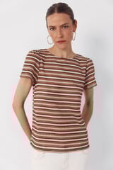 Cortefiel Striped structured top Printed white