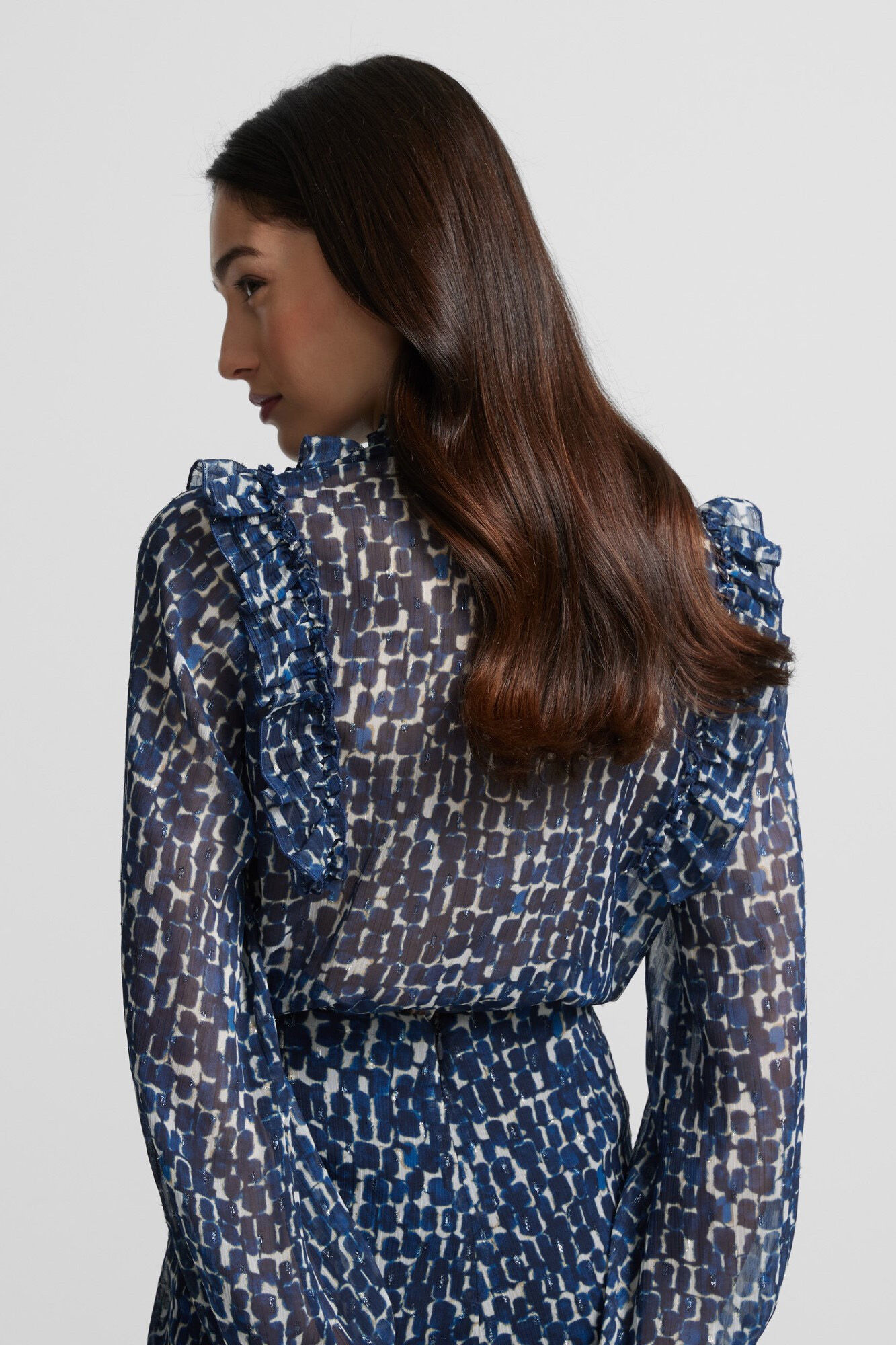 Silbon Blusa estampado com babados Azul