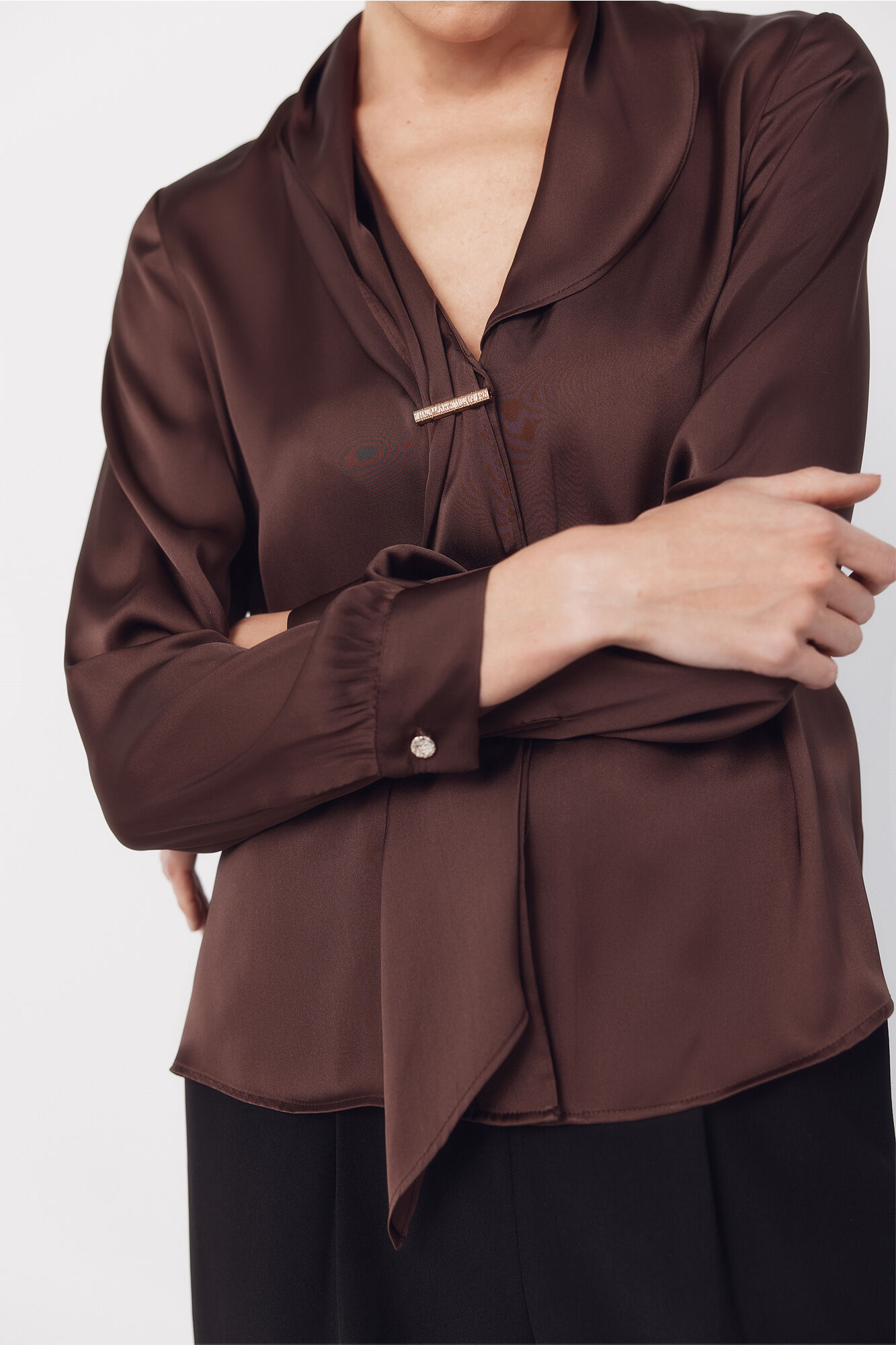 Cortefiel Blusa satinada lazada Marr&oacute;n oscuro