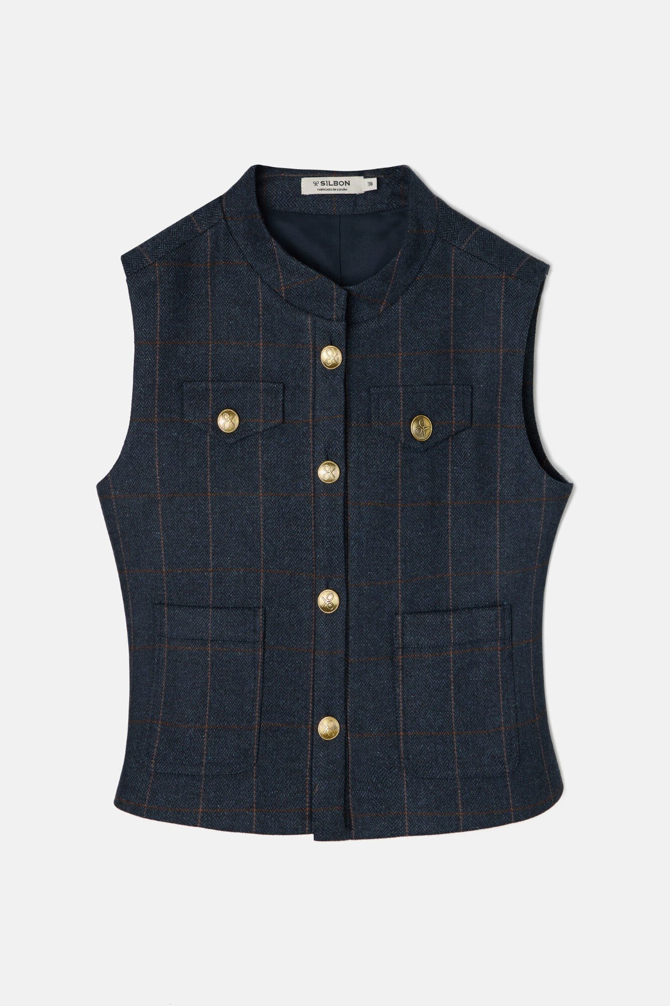 Silbon Herringbone herringbone vest Navy