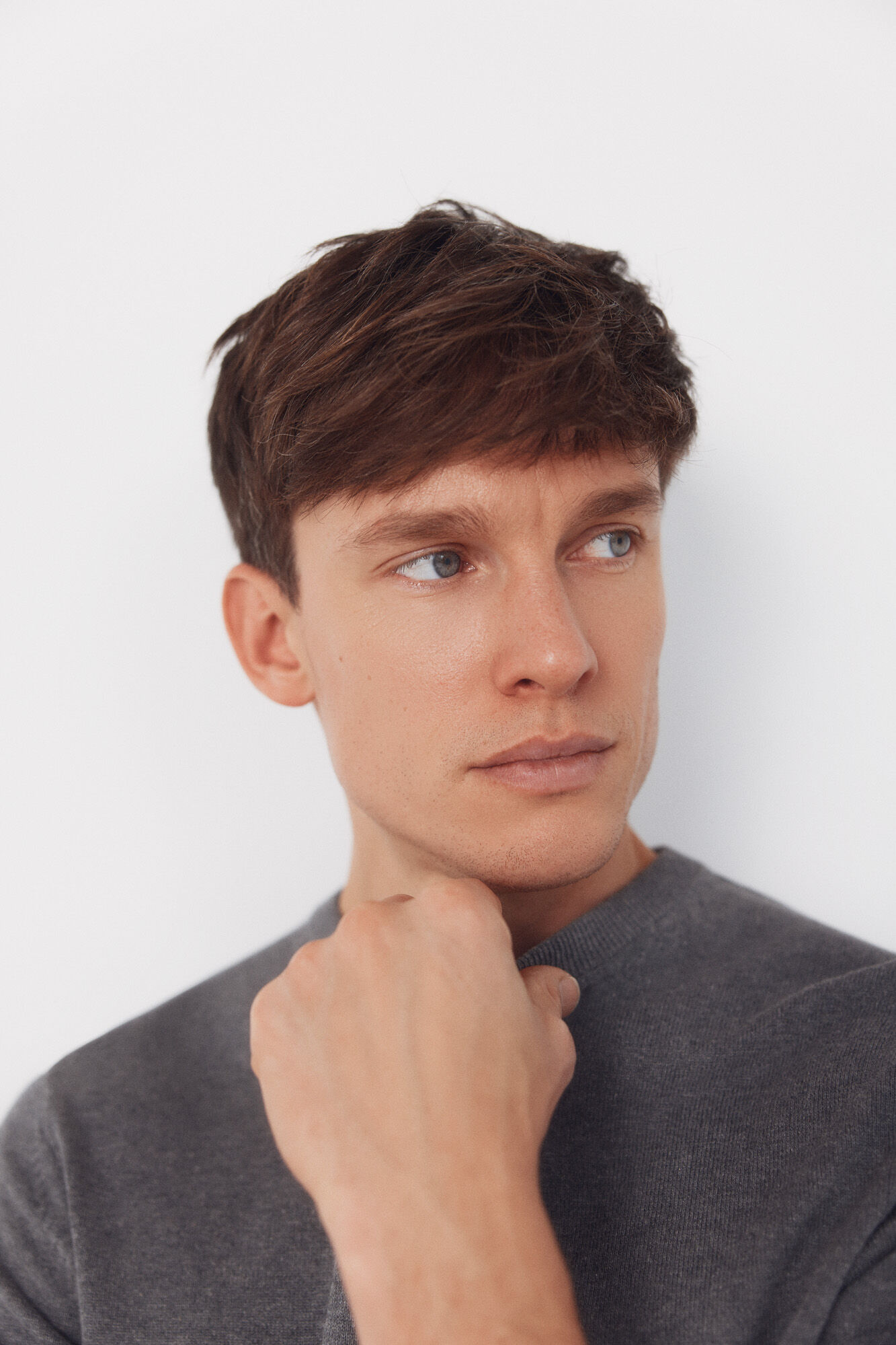 Cortefiel Basic cotton knit round neck jersey-knit Grey