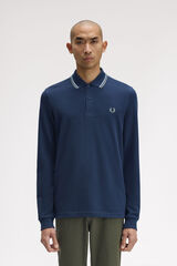 Fred Perry Polo piqué de manga comprida masculina Azul