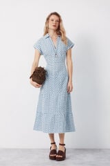 Cortefiel embroidered gingham dress Printed blue