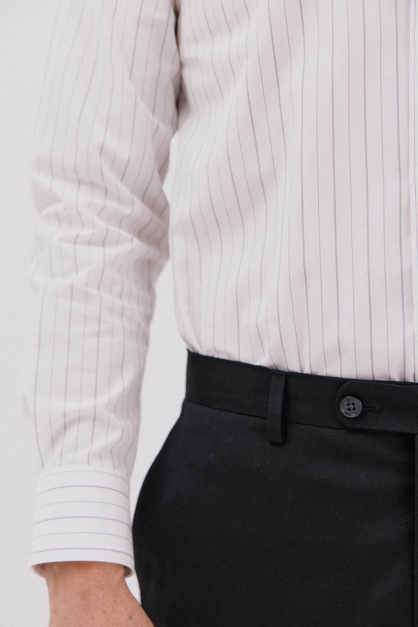 Cortefiel Camisa social riscas de algod&atilde;o tencel Branco