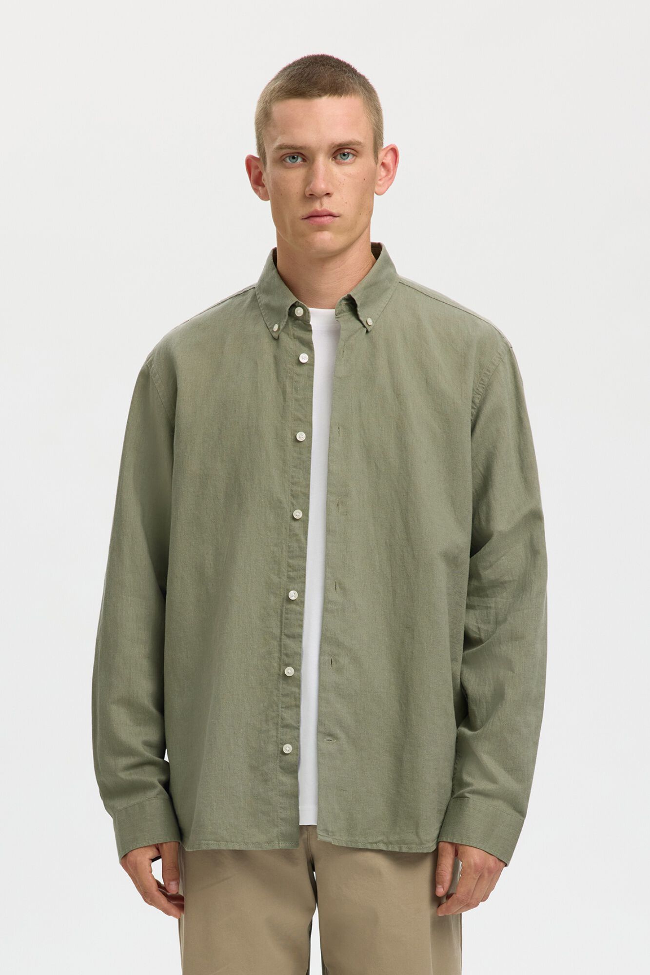 Selected Linen blend shirt Green