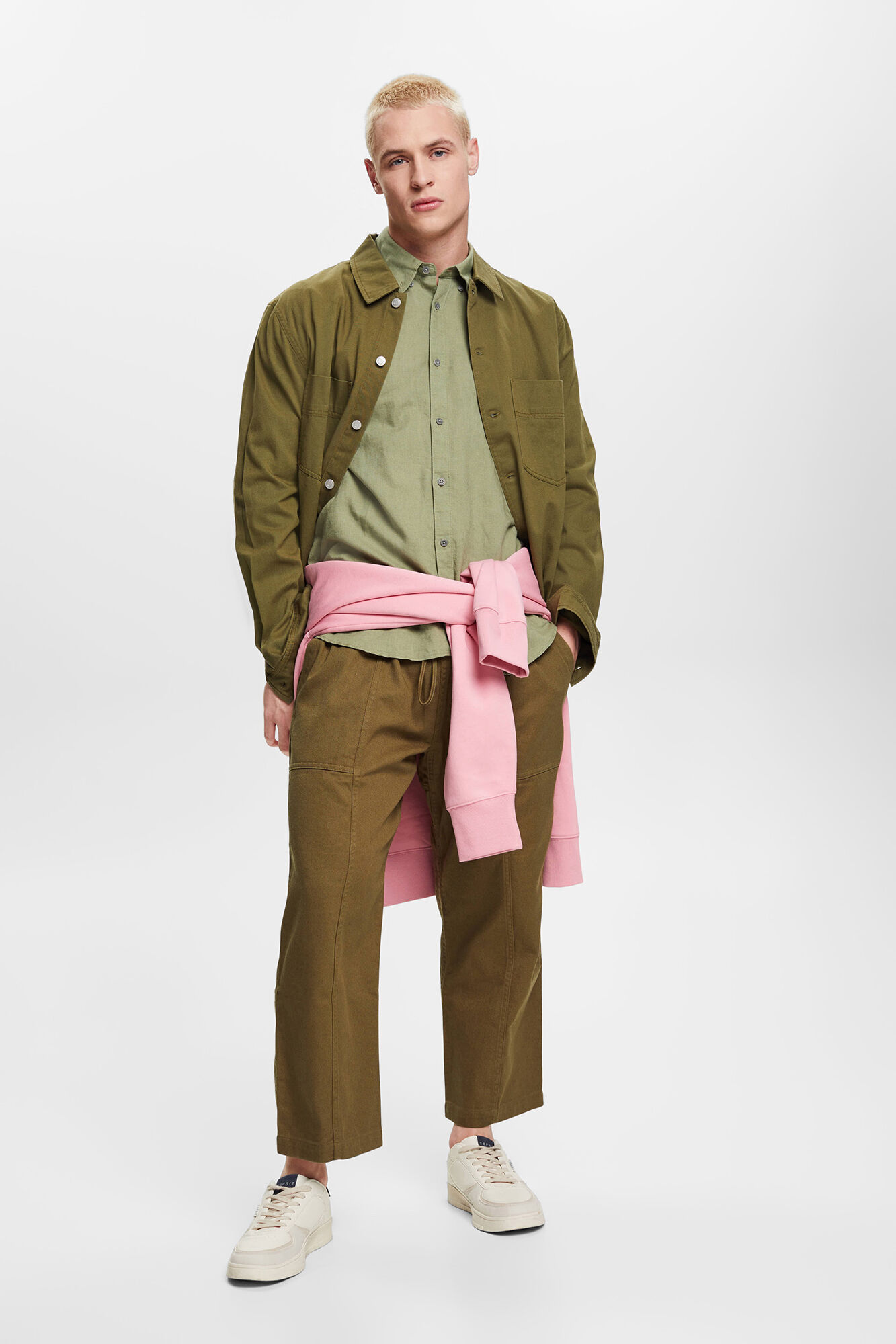 Esprit Camisa b&aacute;sica regular fit con lino Kaki