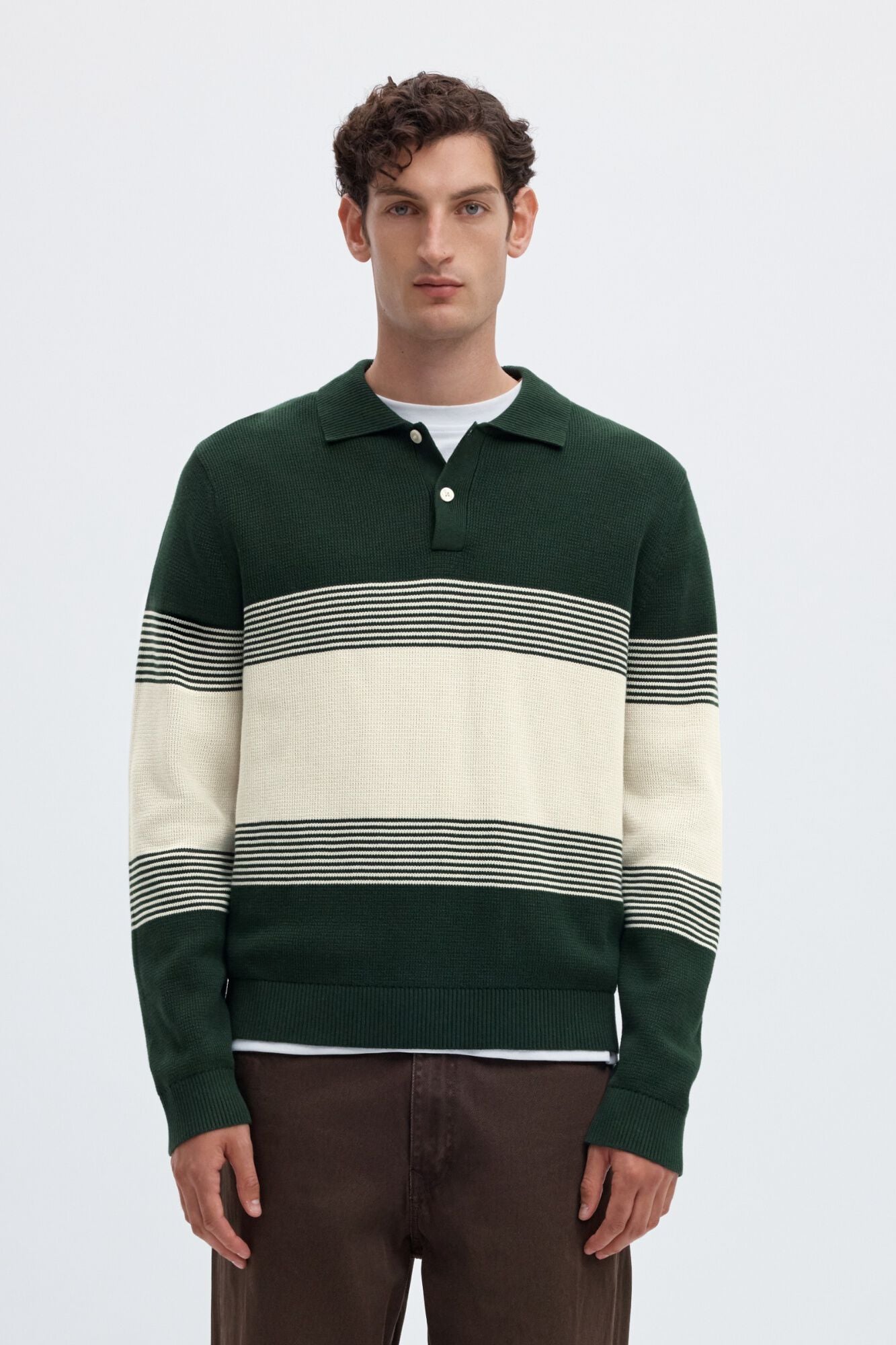 Selected Polo de malha &agrave;s riscas 100% algod&atilde;o org&acirc;nico Verde