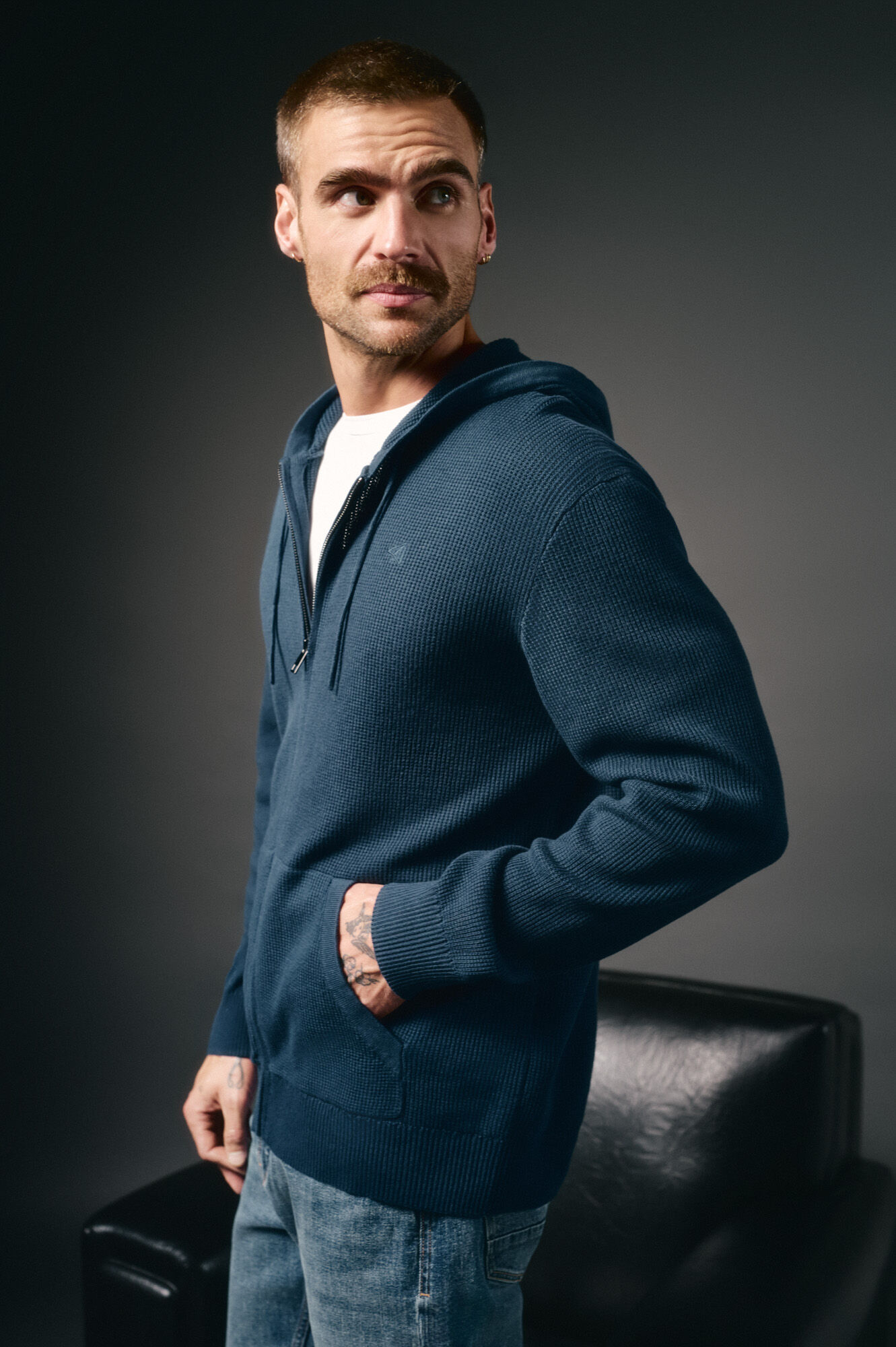 OOTO Cardigan com capuz e fecho-&eacute;clair Azul