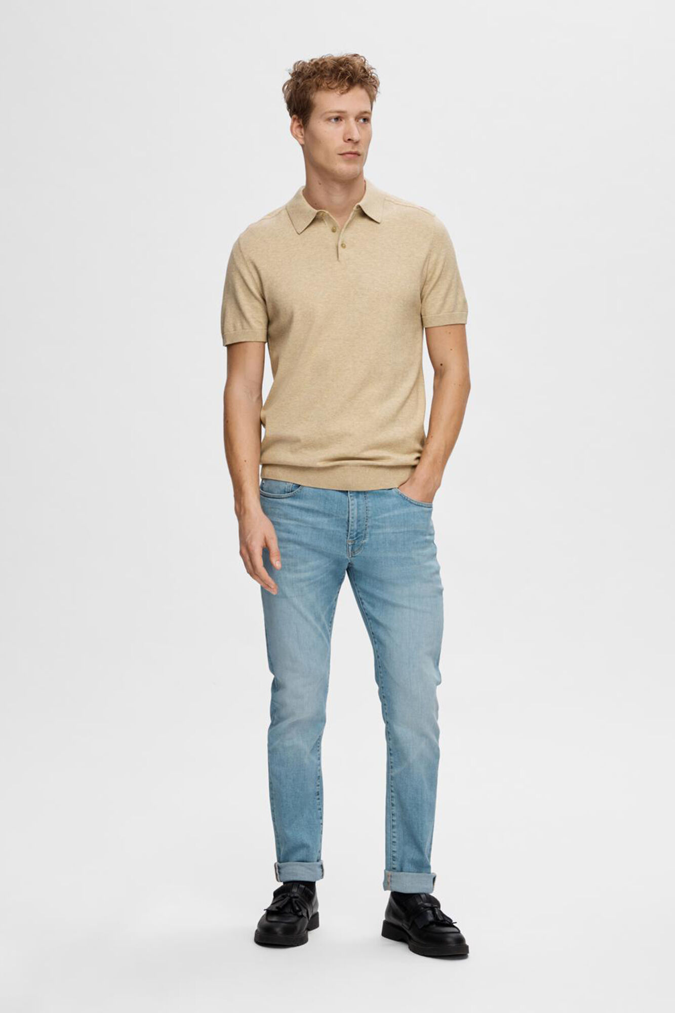 Selected Polo de malha de manga curta Tostado