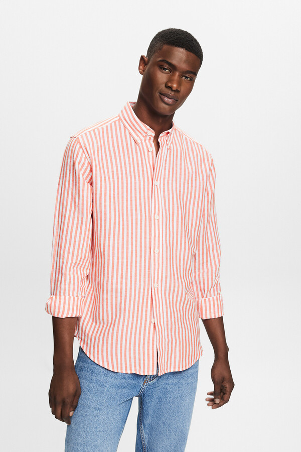 Cortefiel Regular fit striped shirt with linen Printed orange