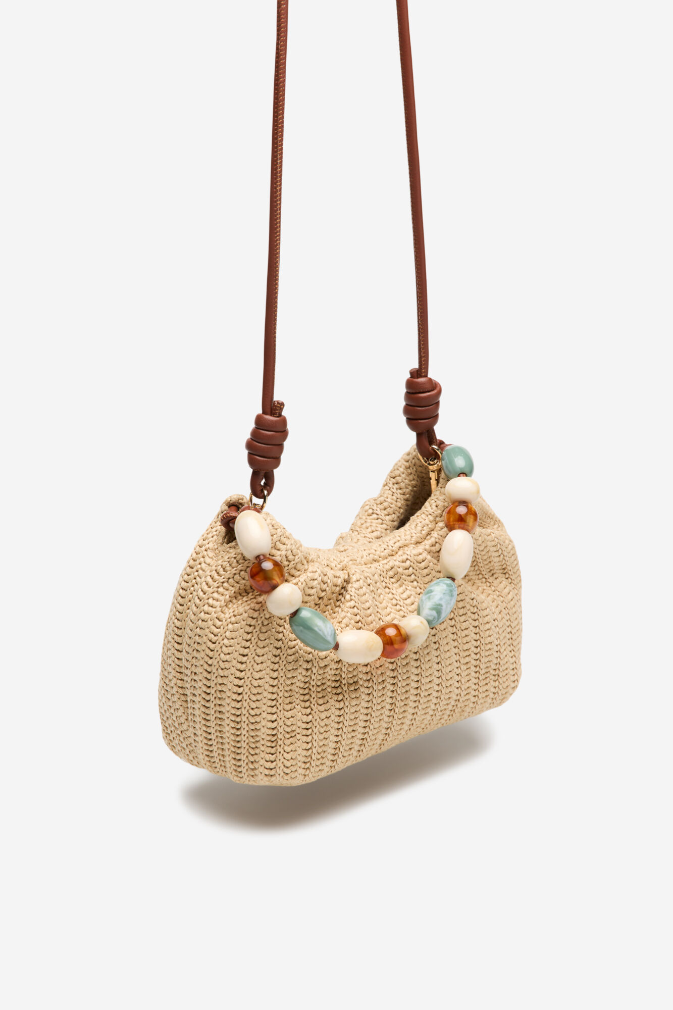 Cortefiel Raffia bag with fancy handle Nude