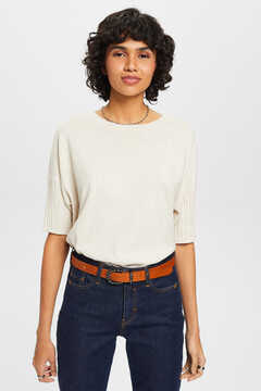 Cortefiel Loose fit knit blend jumper with cotton Beige