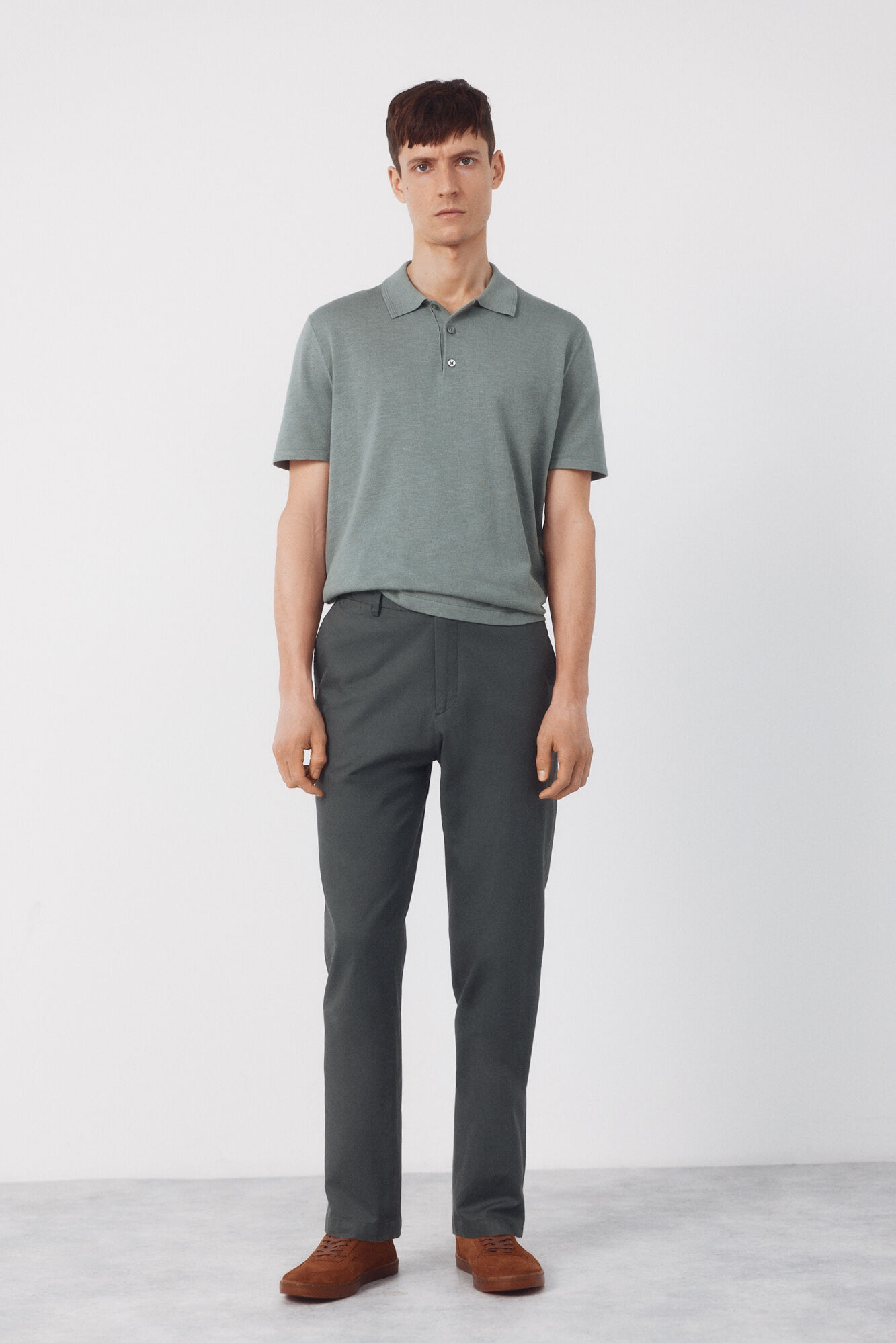 Cortefiel Cotton short sleeve polo shirt Kaki