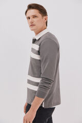 Cortefiel Striped rugby polo shirt Grey