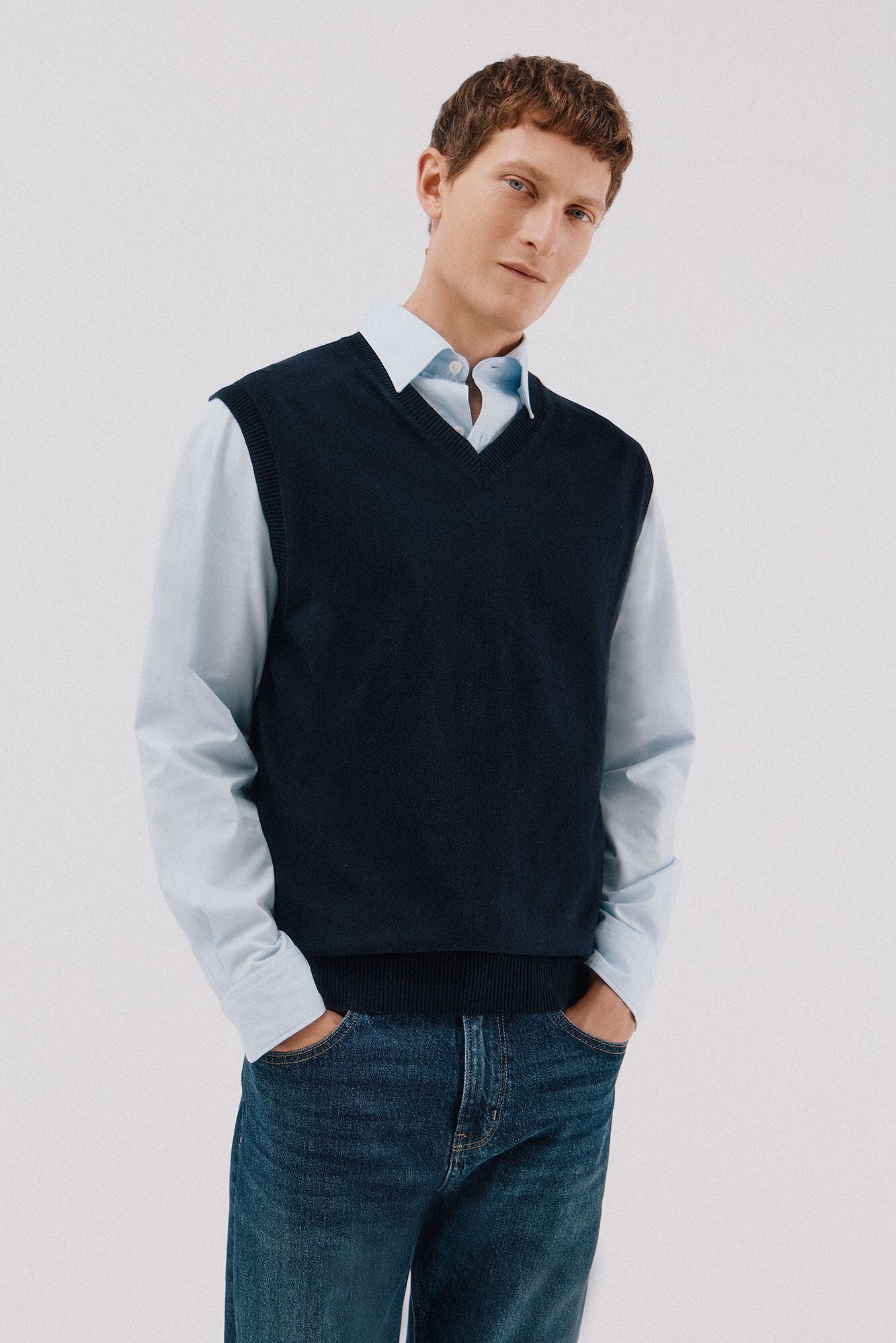 Cortefiel Cotton cashmere knit jersey-knit Navy