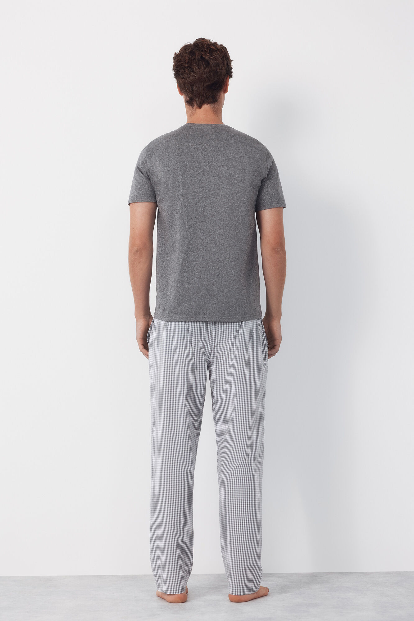 Cortefiel Jersey-knit and fabric pyjama set Grey