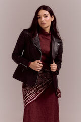 Cortefiel Nappa biker jacket with padded shoulders Black