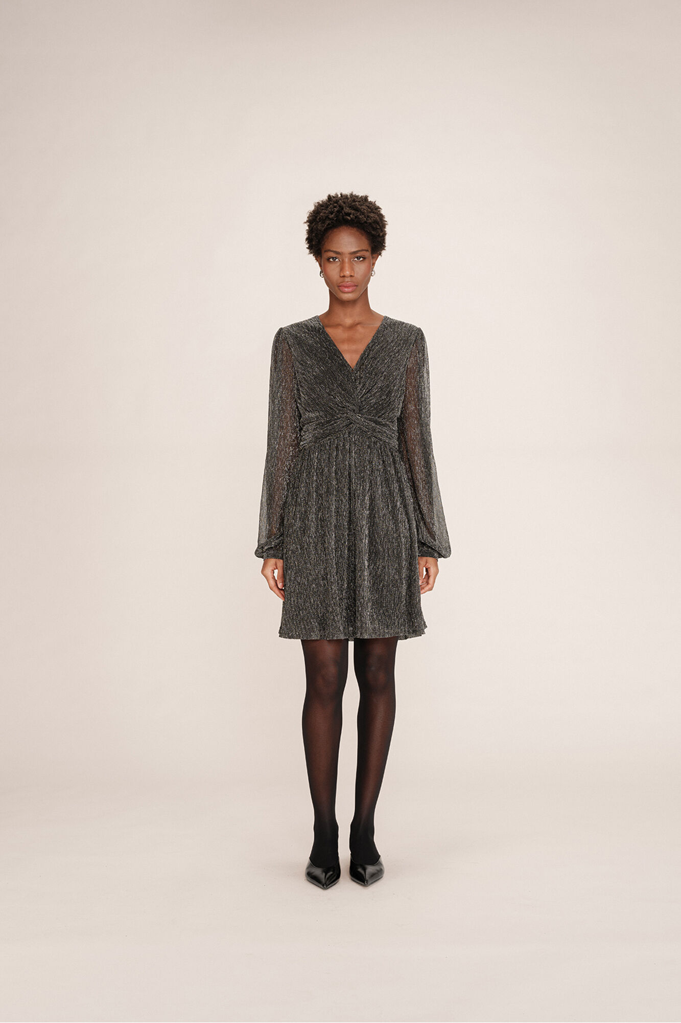 Grace & Mila Vestido curto de chiffon com lurex Cinzento