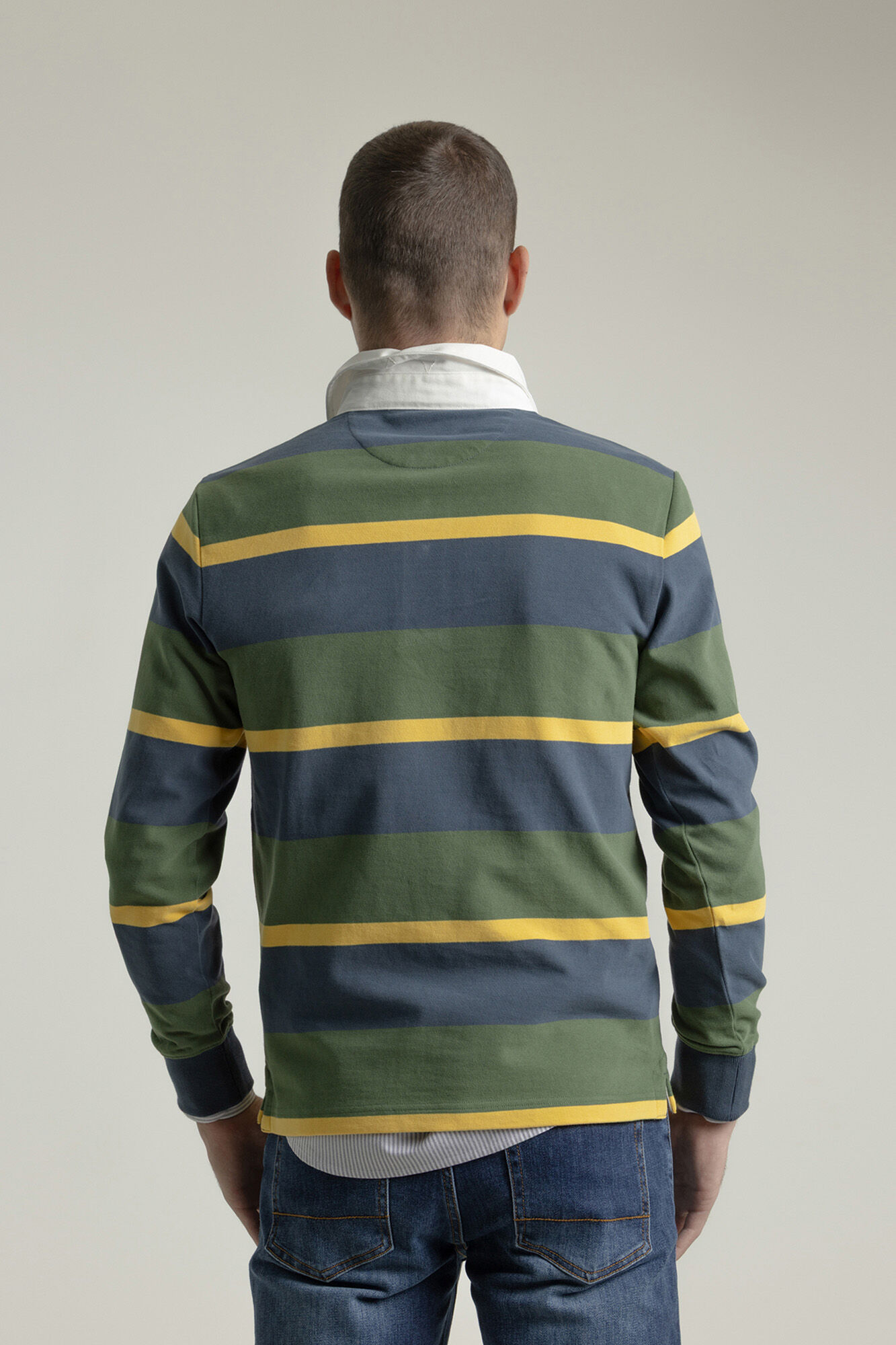 PuroEGO Camisa polo de algod&atilde;o multi-listrada Verde