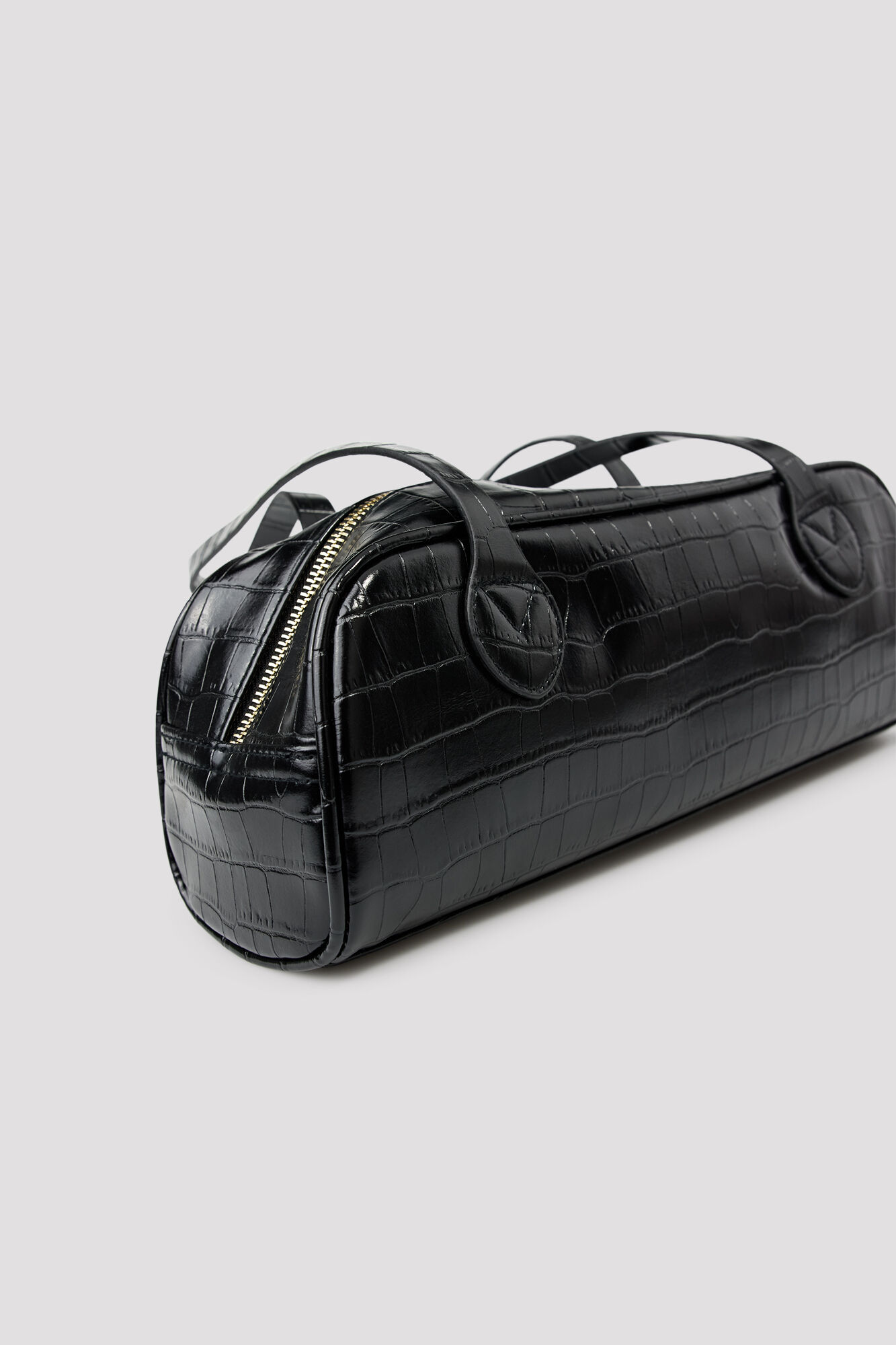 Cortefiel Crocodile effect baguette handbag Black