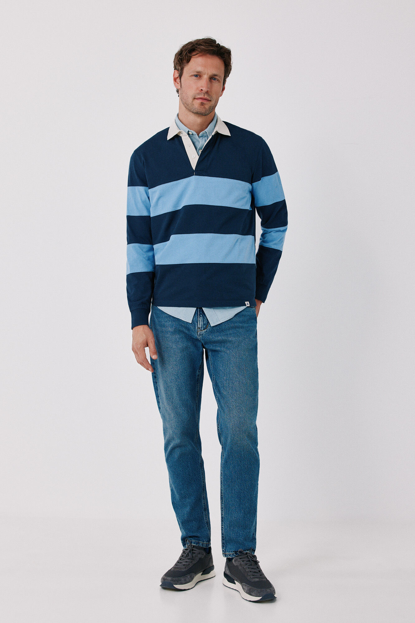 Cortefiel Striped rugby polo shirt