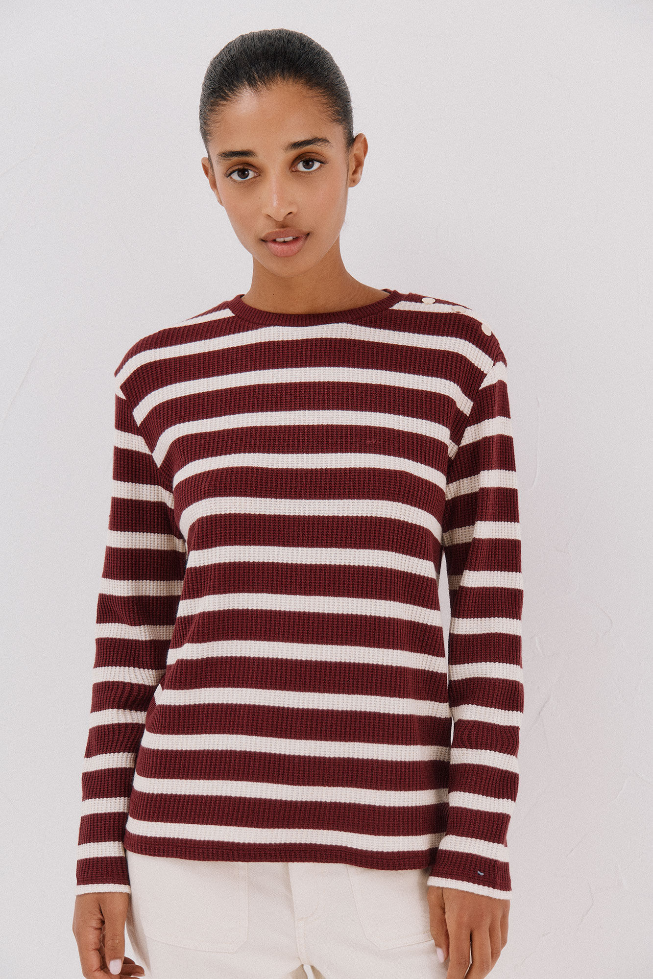Cortefiel striped structured sweatshirt Maroon
