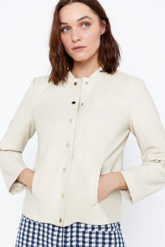 Cortefiel Quilted jacket with gold buttons Ivory