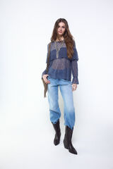 Slowlove Top encaje volante Azul