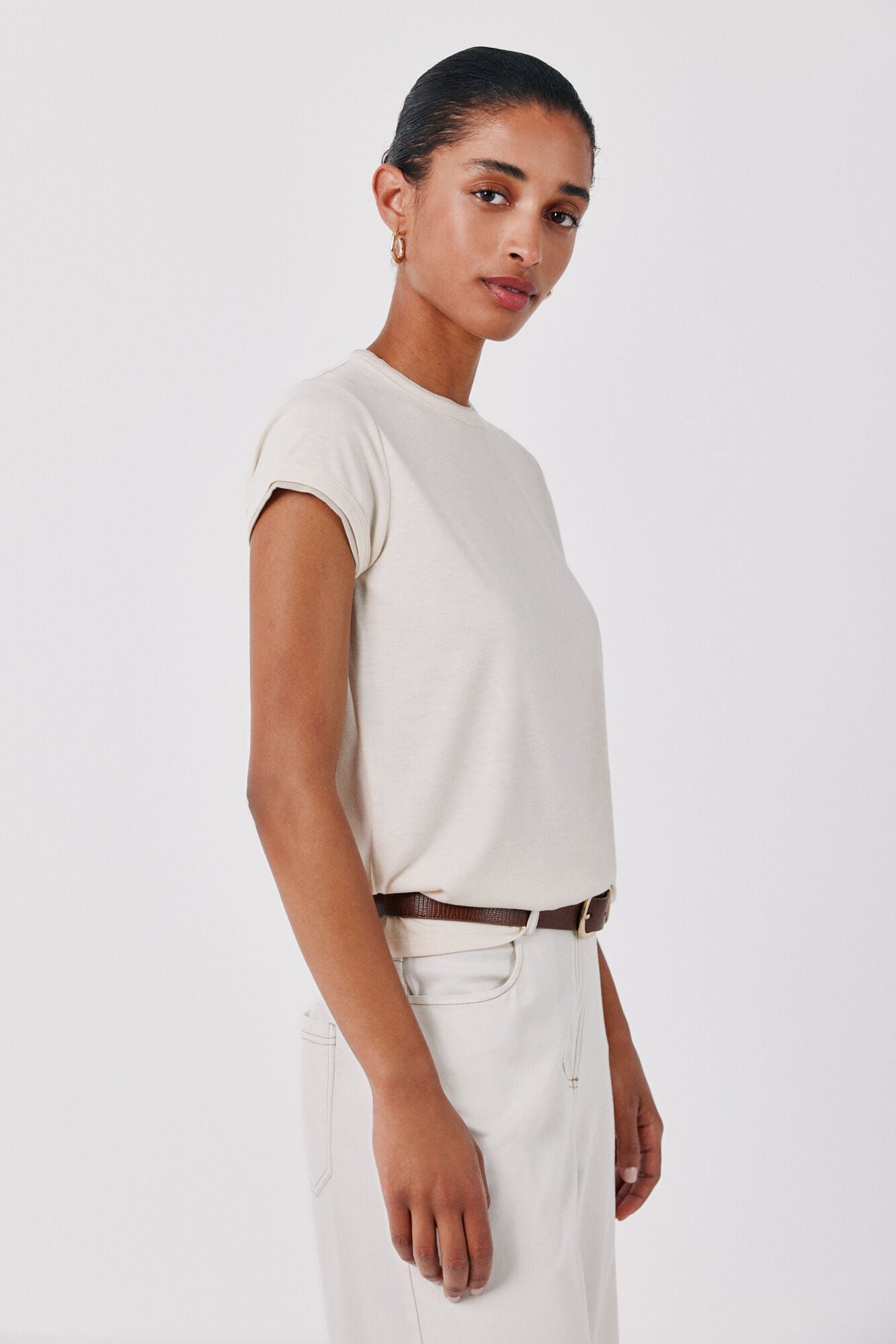 Cortefiel Piping detail T-shirt Ivory