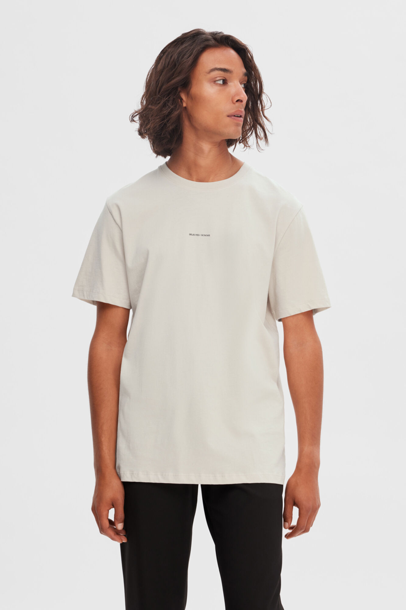 Selected Short-sleeved 100% organic cotton T-shirt with logo Grey