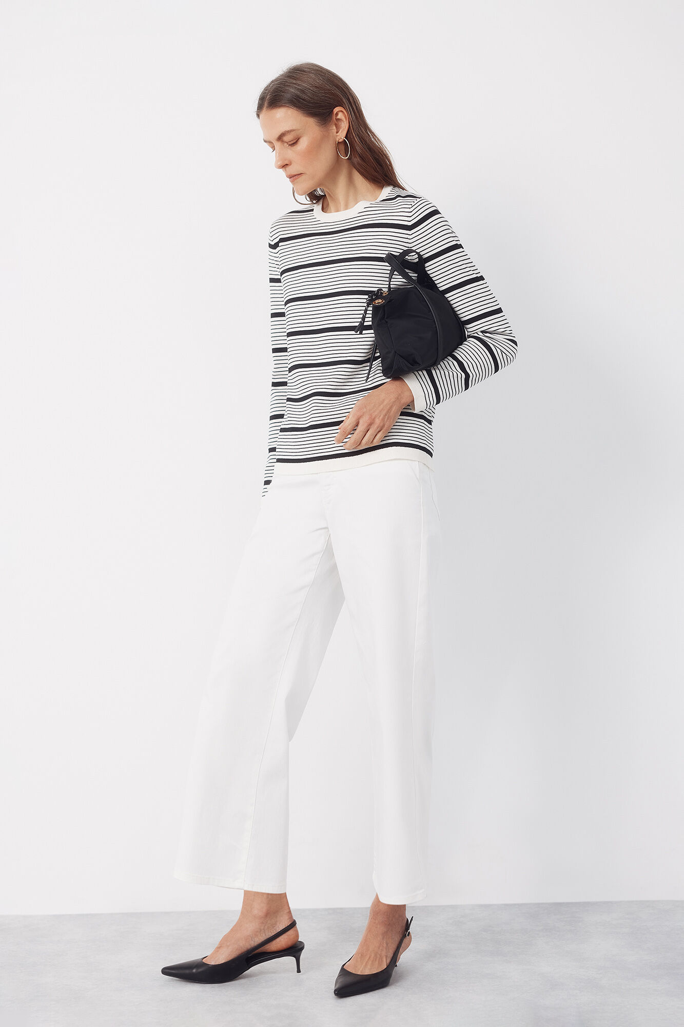Cortefiel Striped jersey-knit jumper Ivory