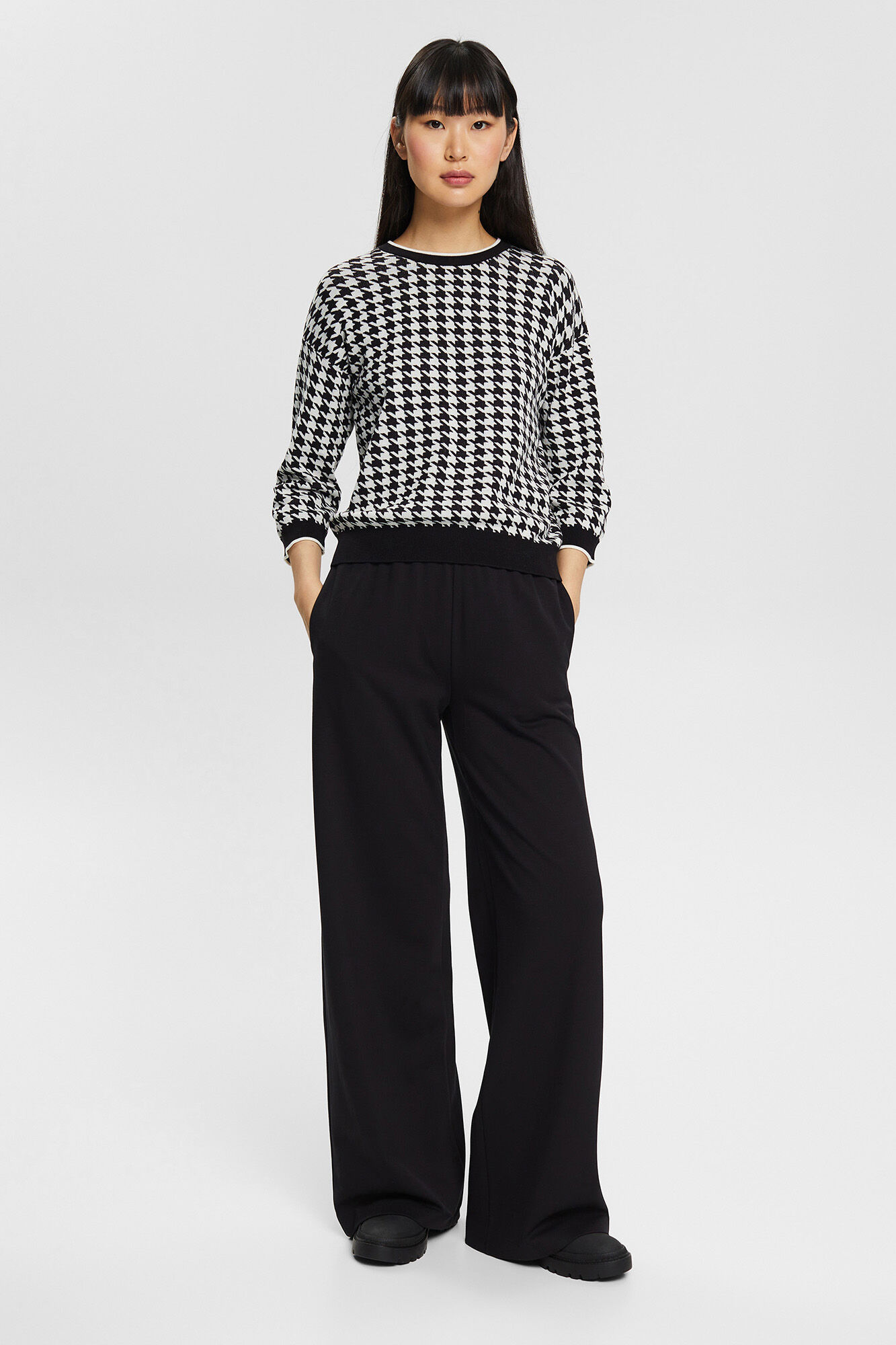 Esprit Jersey cuadros algod&oacute;n manga 3/4 Estampado blanco