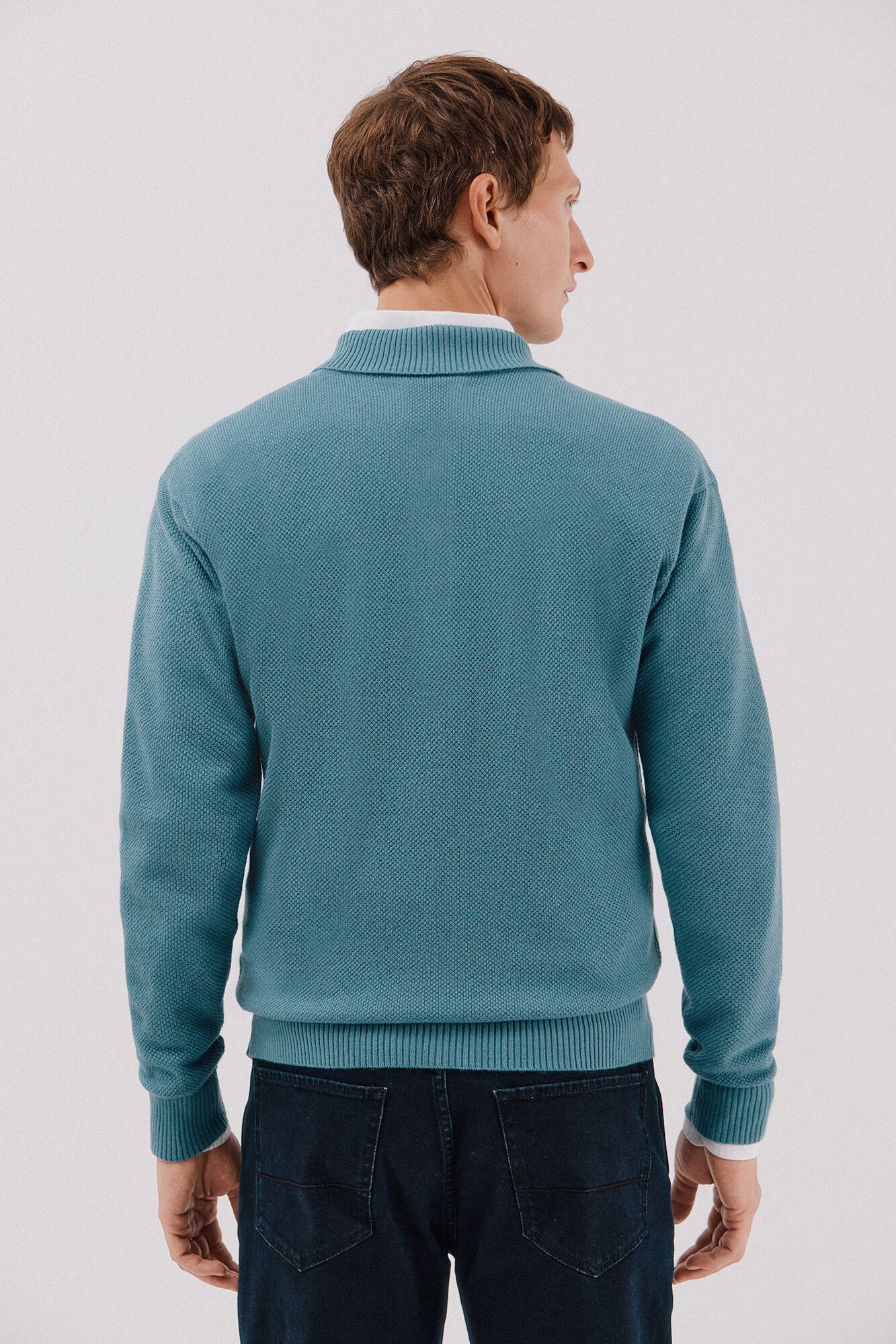 Cortefiel Jersey estructura lana cuello polo botones Azul