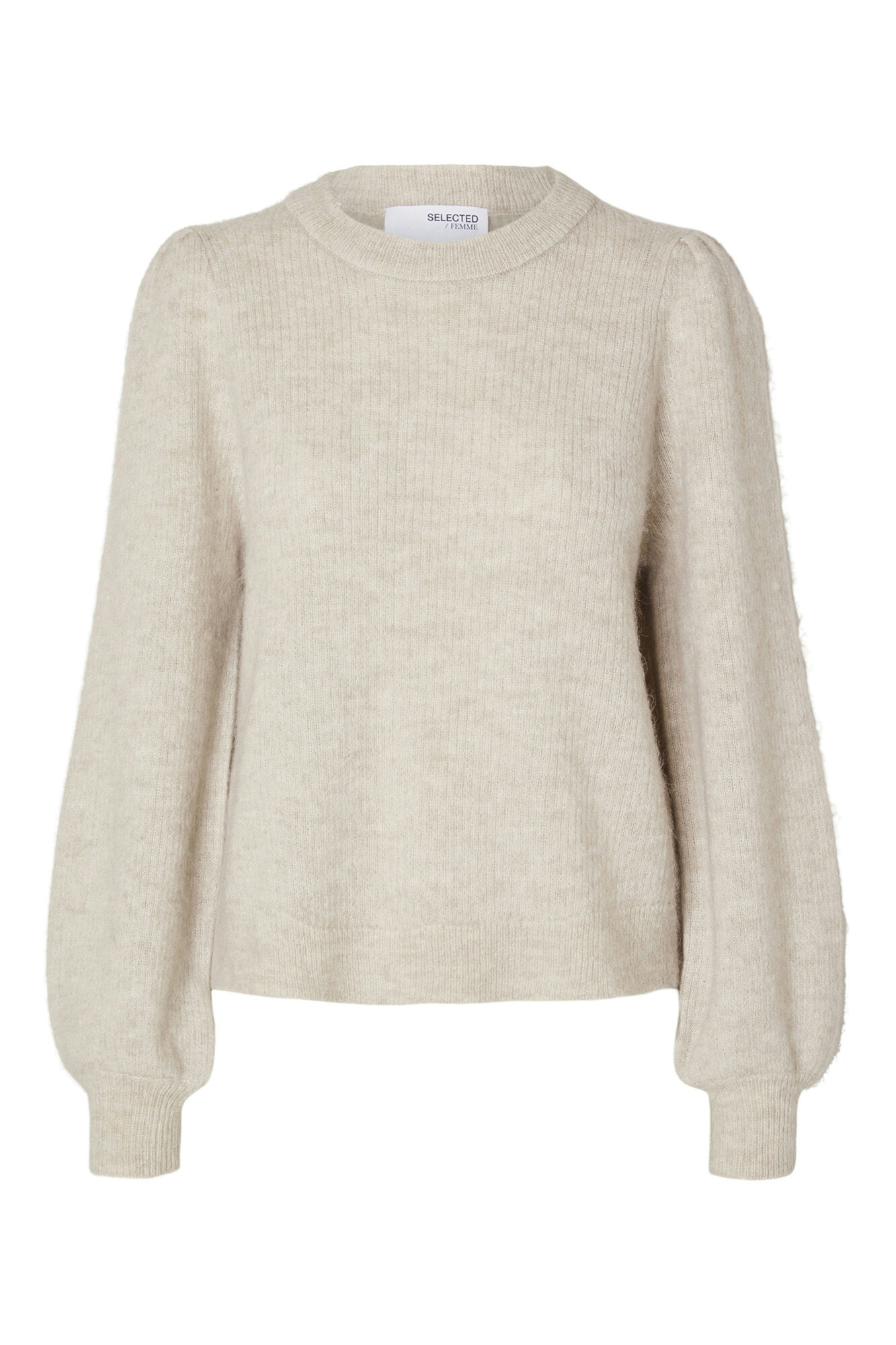 Selected Femme Jersey Rib de cuello redondo confeccionado con lana y alpaca. Gris