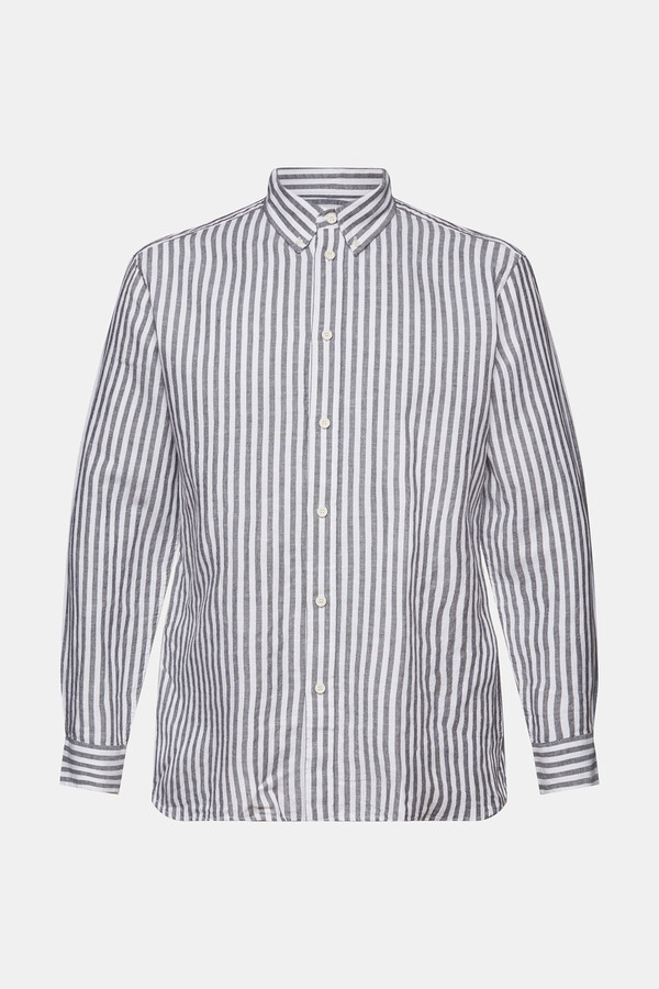 Cortefiel Regular fit striped shirt with linen Printed blue