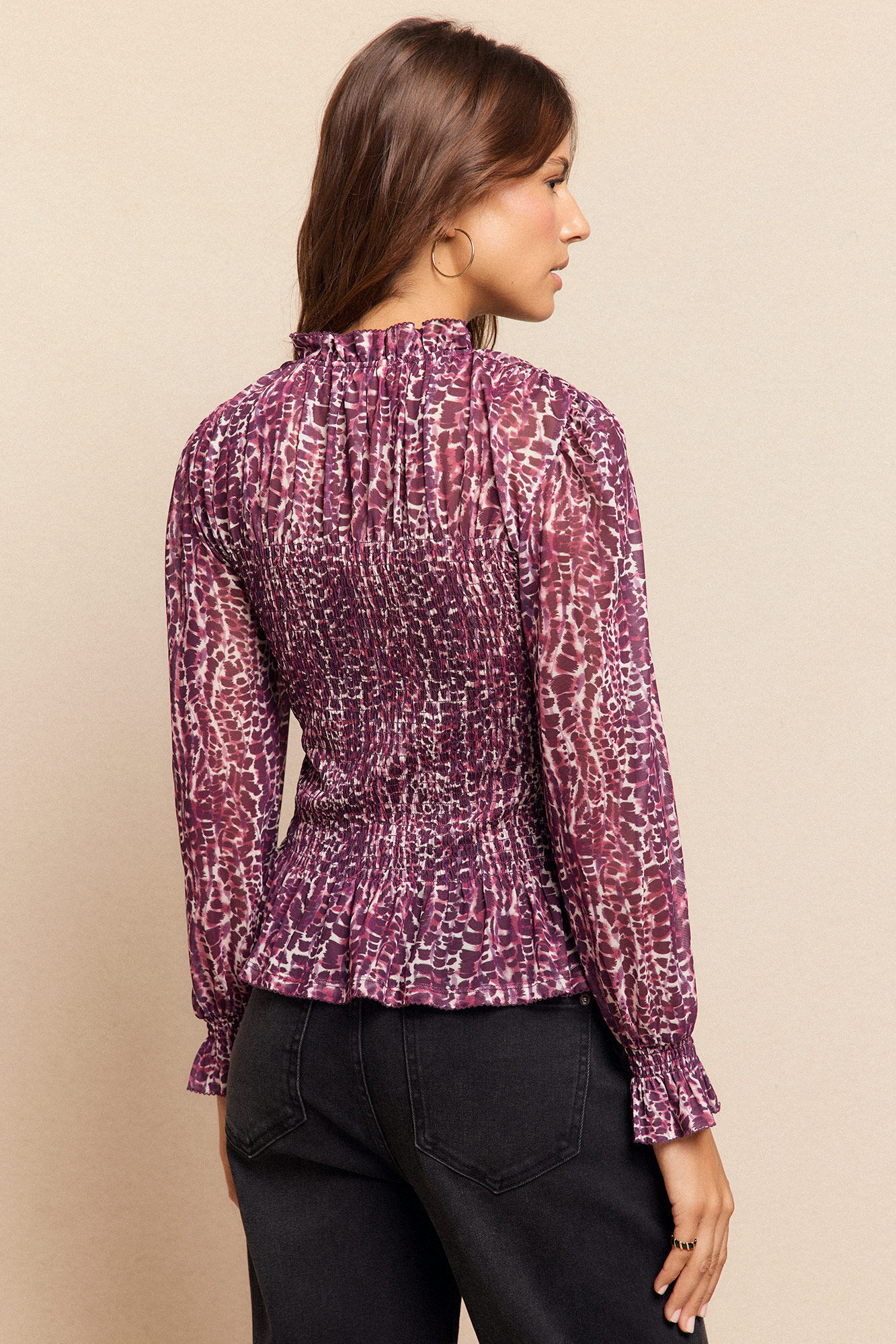 Slowlove Top de tule estampado franzido Multicolorido