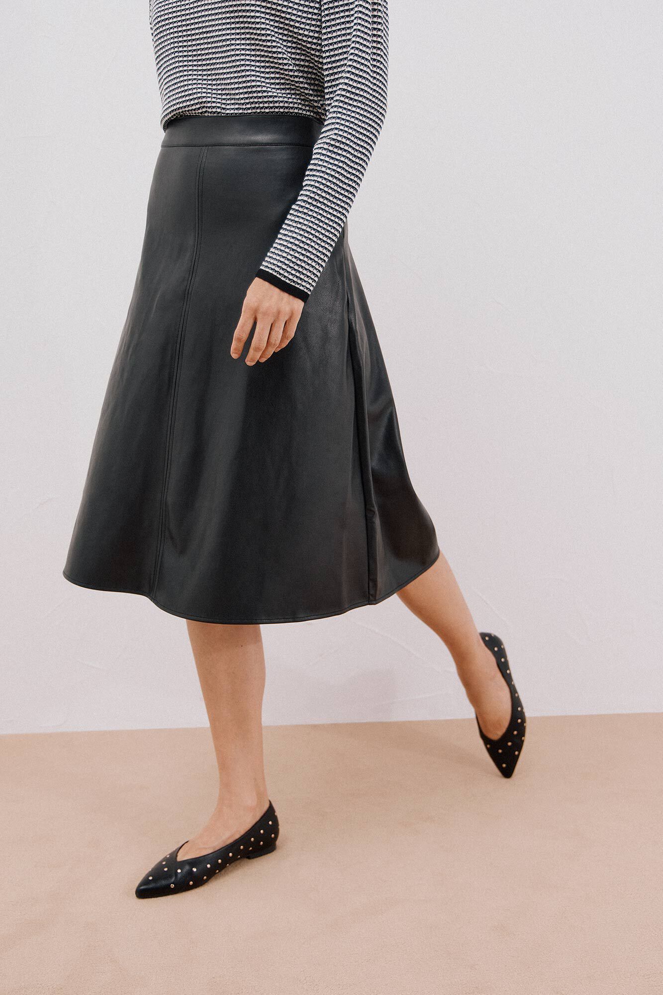 Cortefiel Faux faux leather cape skirt Black