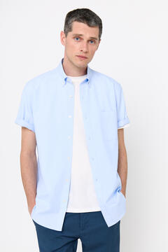 Cortefiel Plain short-sleeved Coolmax shirt Blue