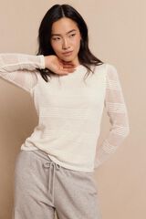 Slowlove Blusa estruturada rústica de manga comprida Ecru