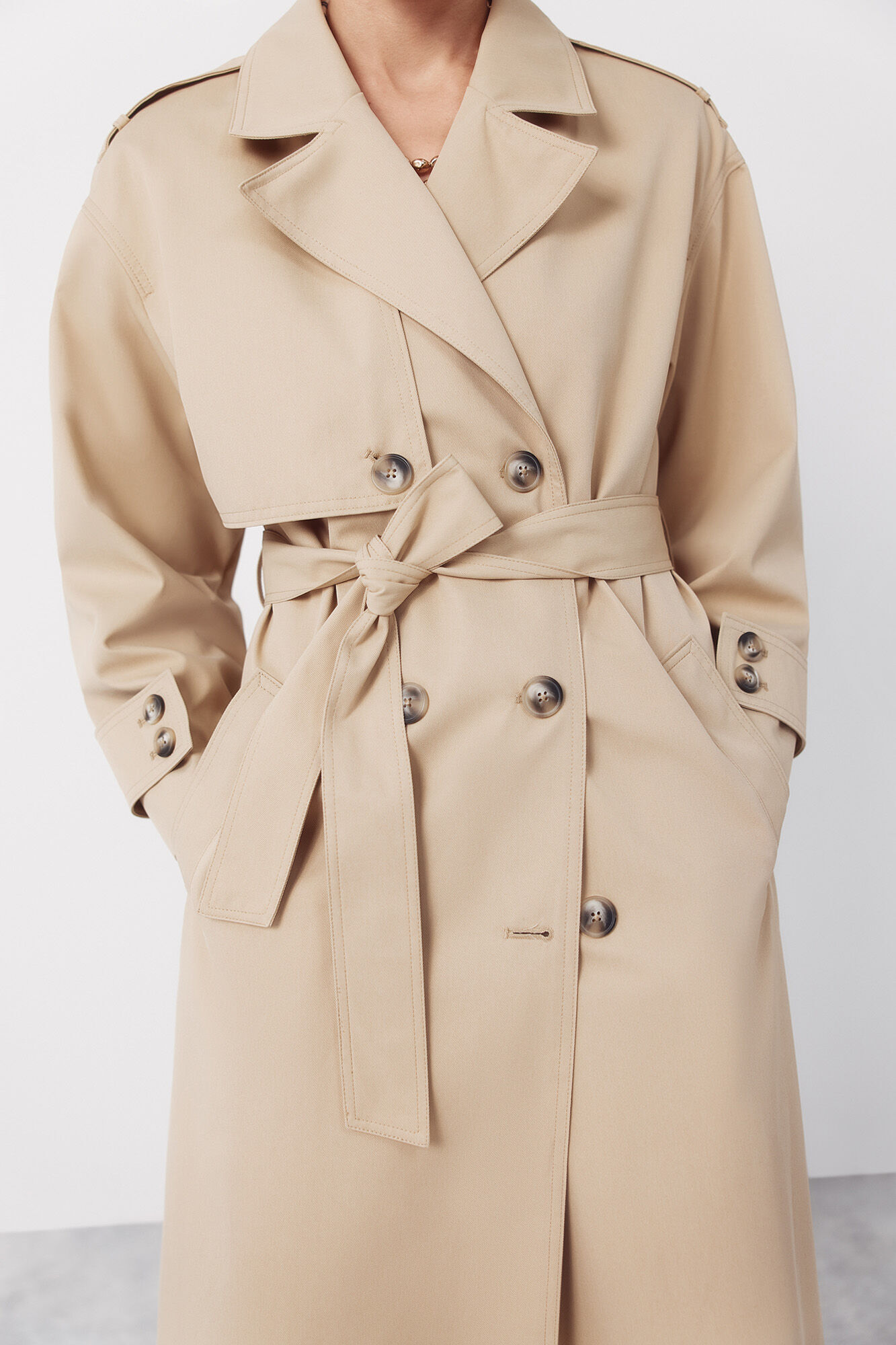 Cortefiel Long water-repellent trench coat Nude