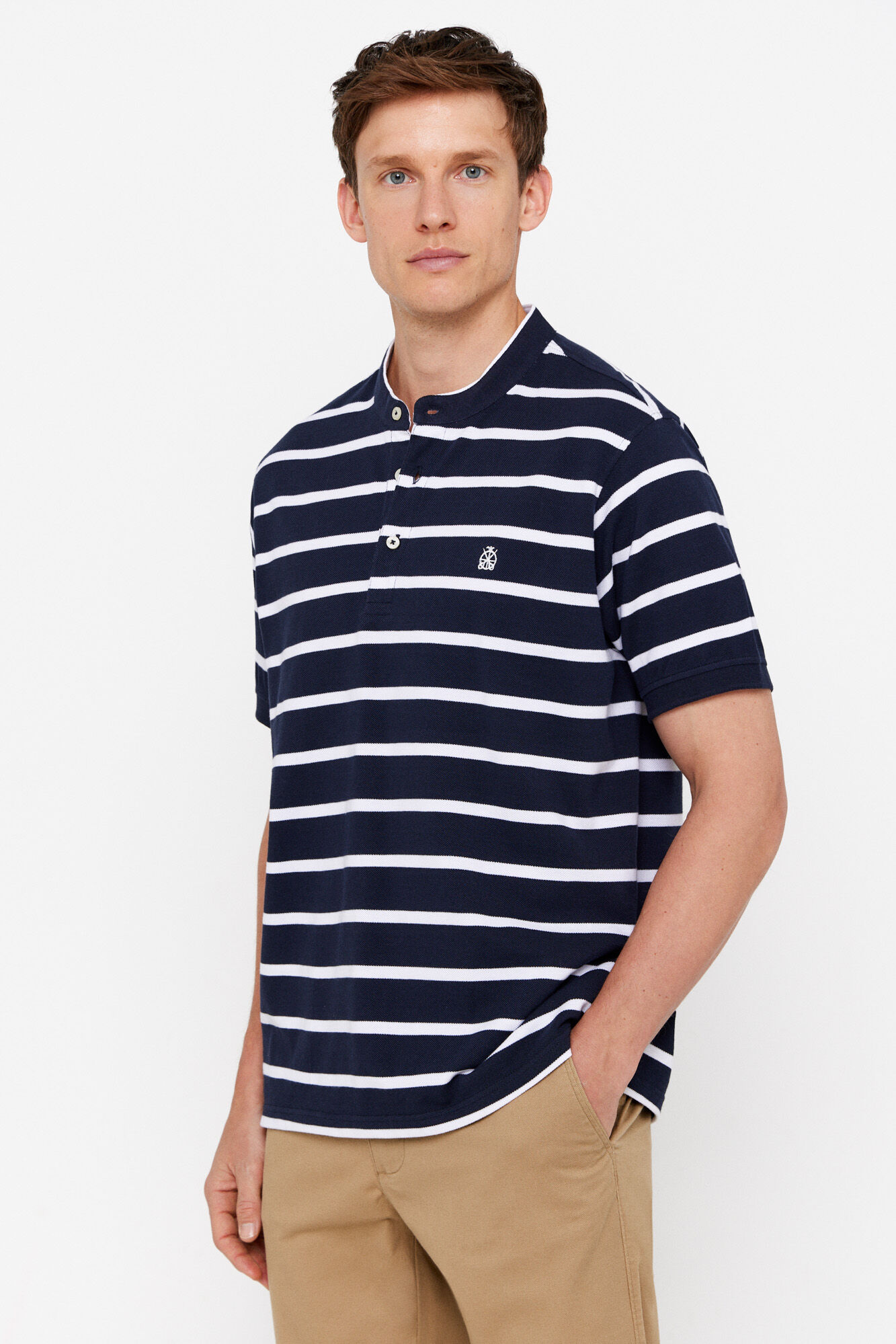 Striped polo shirt with mandarin collar | Men's polo shirts
