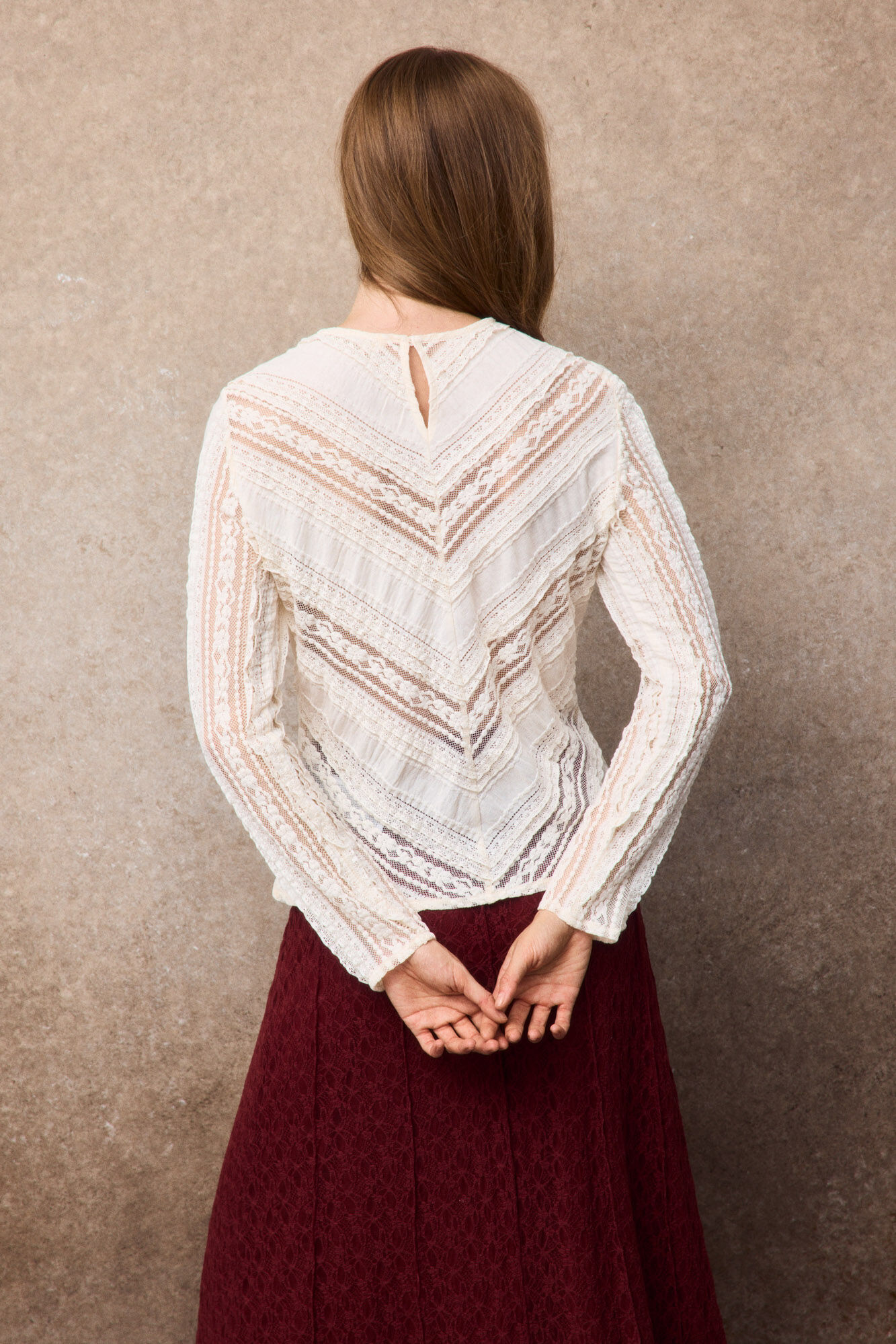 Slowlove Top encaje combinado Marfil