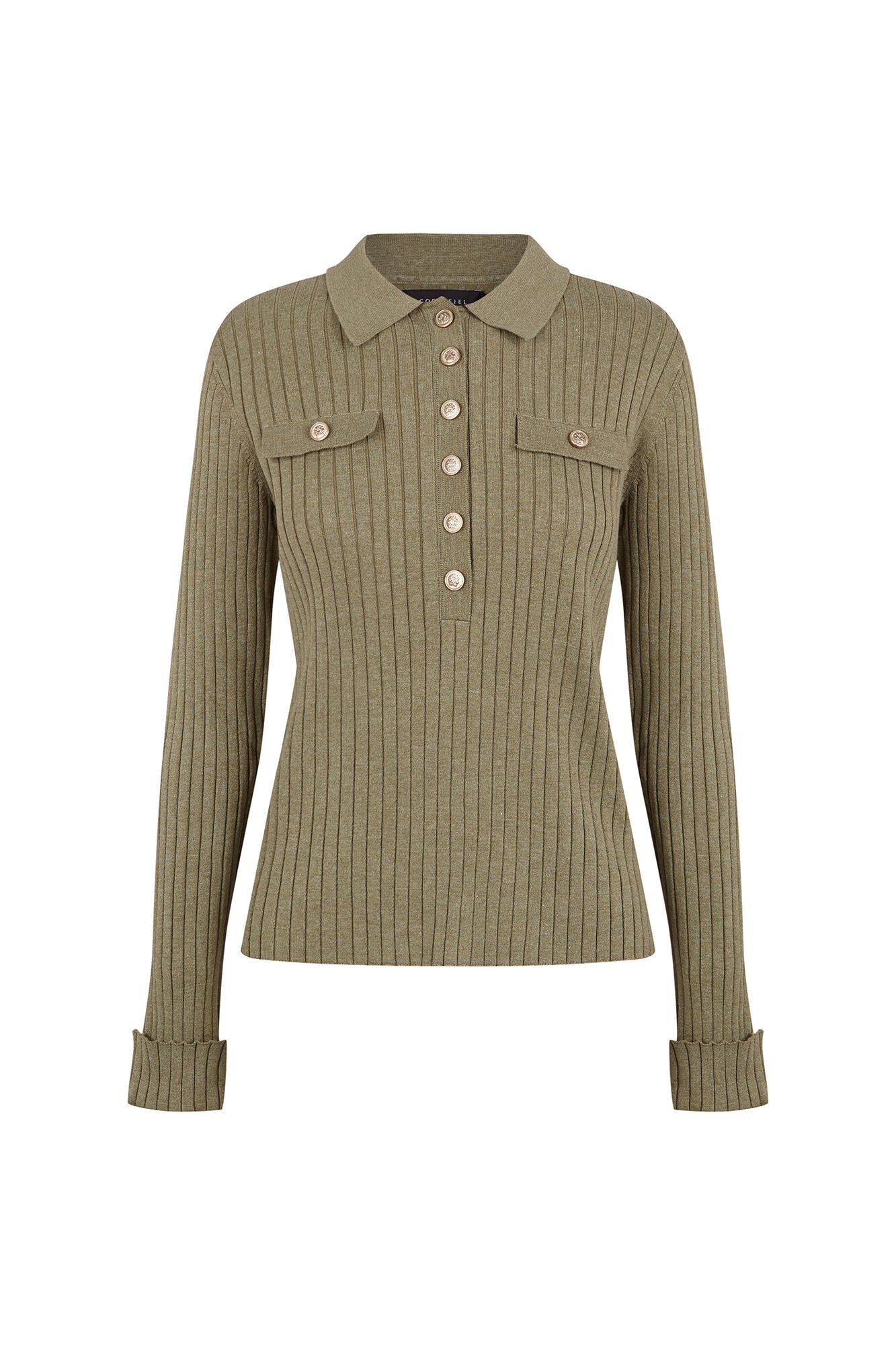 Cortefiel Ribbed button jumper Kaki